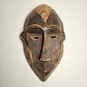 Makonde Hand-Carved Vintage Wooden African Mask, Size 14"h